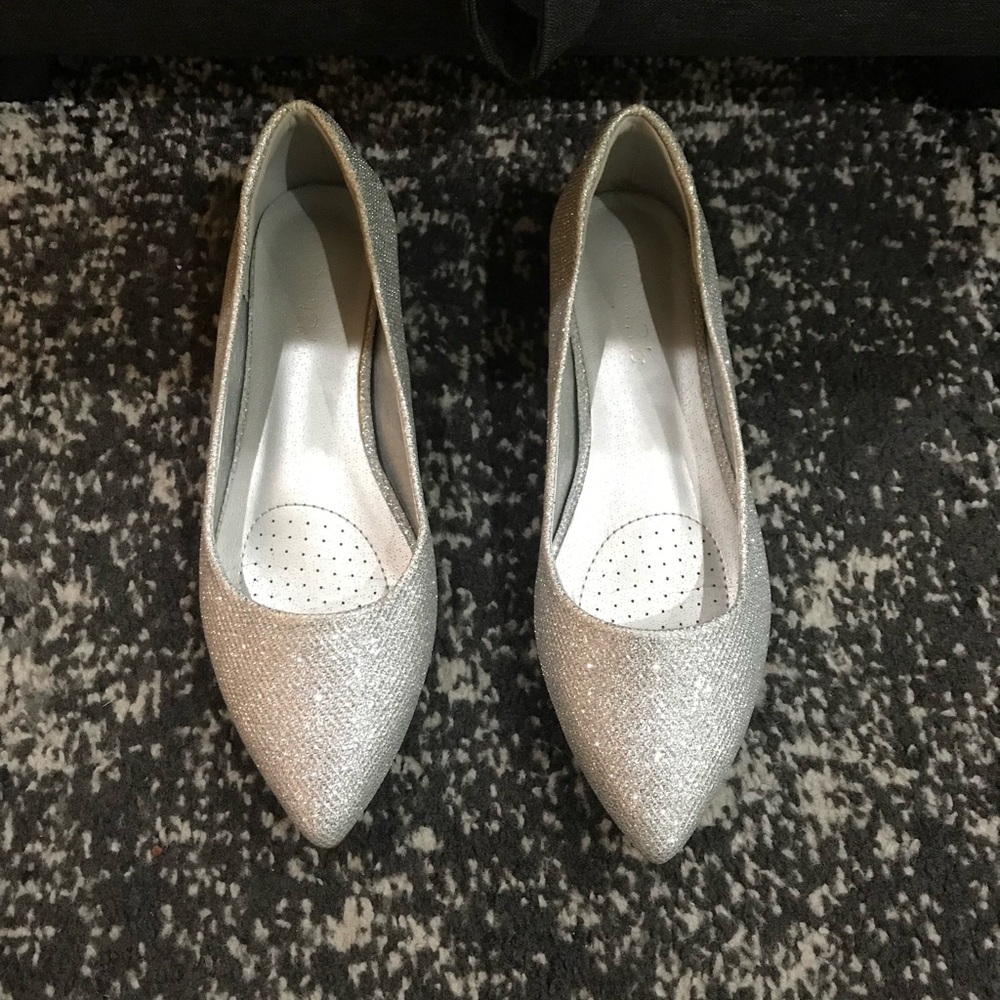 Pointed Toe Silver Glitter Flats - Women’s Size 8